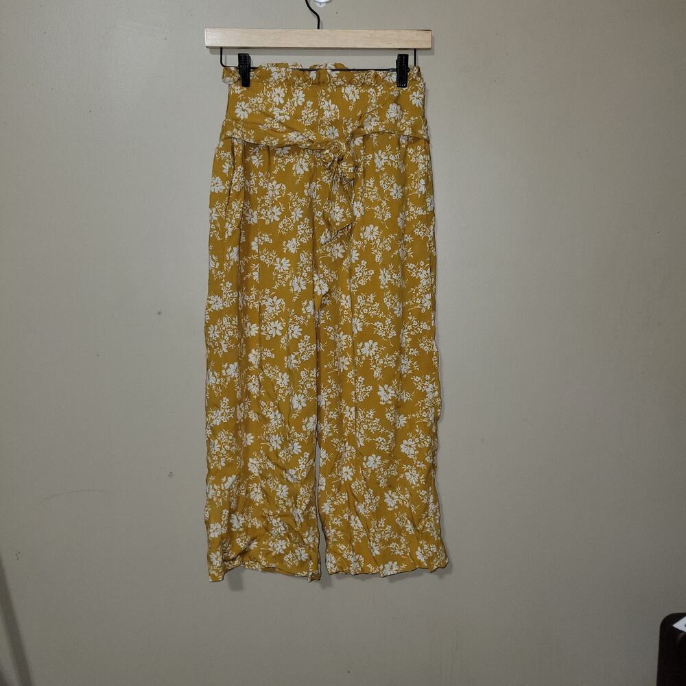NWT New Abercrombie & Fitch Women Flowers Floral Yellow Mustard Wide Leg Pants S
